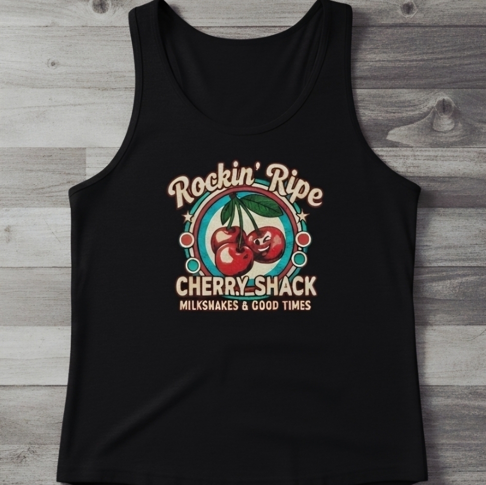 Retro Cherry Shack Tank Top • Rockin’ Ripe Cherries Graphic • Vintage Diner - Picture 10 of 15